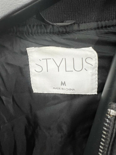 Stylus Jacket Womens Black Quilted Diamond Stitch Bomber Snap Pockets Zip Warm M Stylus
