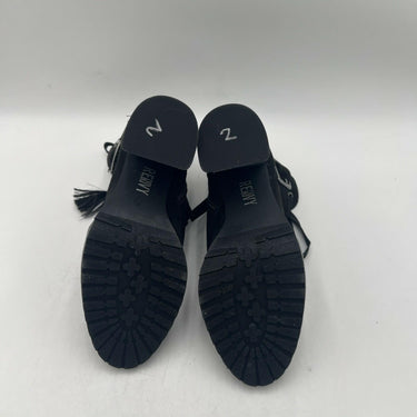 Renvy Black Fabric Lace Up/Zip Round Toe Block Heel Ankle Boots Women’s Size 8.5