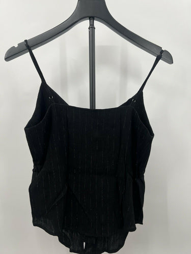 7 For All Mankind Top Black Gold Pinstripe Cami Button Front Gauze Boho NWT S