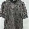 LOFT Blouse Womens Black White Gingham Check Smocked Puff Sleeve Top S Loft
