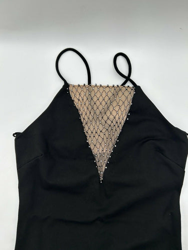 ASTR Black Woman’s rhinestone mesh halter bodysuit Size S