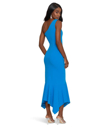 Xscape Long One Shoulder Ruffle Asymmetric Blue 16