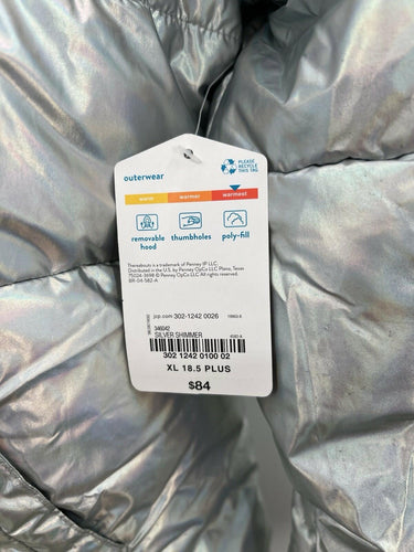 Thereabouts Puffer Jacket Girls Silver Shimmer Iridescent Hooded Warmest XL Thereabouts