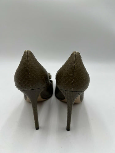 Salvatore Ferragamo olive green snakeskin embossed leather pump Size 9.5