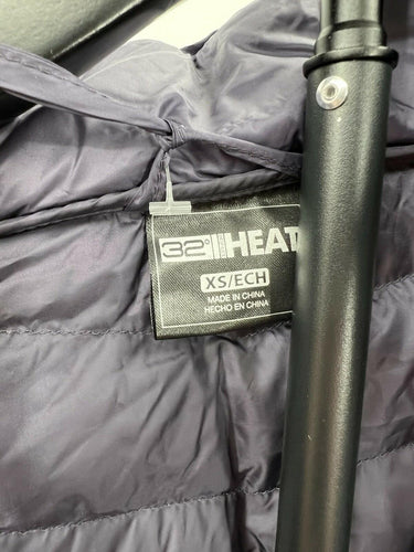 32 Degrees Heat Jacket Womens Purple Gray Packable Hooded Long Puffer Coat S