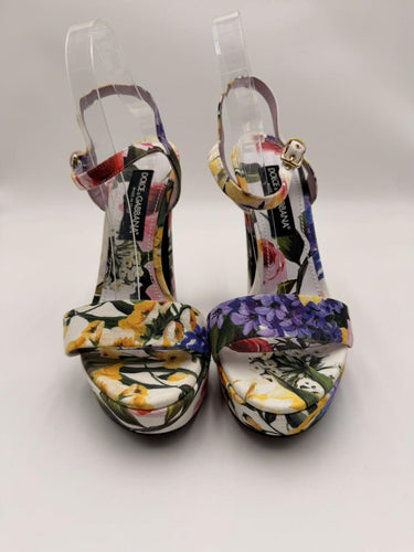 Dolce & Gabbana floral-print gabardine platform sandals 105 Block Heels Size 41 Dolce&Gabbana