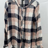 Gibson Plaid Tunic Blouse Pink Navy Check Pleated Button Up Boho L Gibson