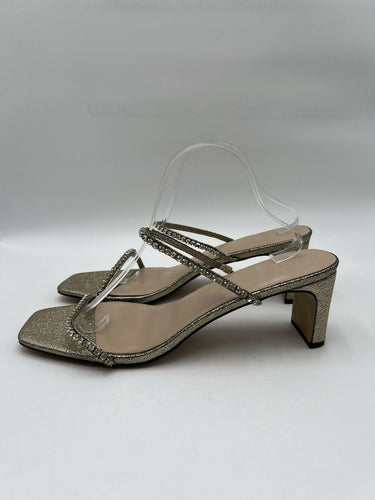 FABYL Gold Glitter Rhinestone Block Heel Mule Sandals Size 14