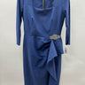 Alex Evenings Indigo Blue Cowl Draped Ruffle Formal Dress Beaded Cocktail 10 Alex Evenings