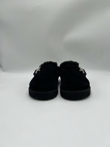 Women’s Moncler Mon shearling-lined Black suede mules buckled strap Size 37 Moncler