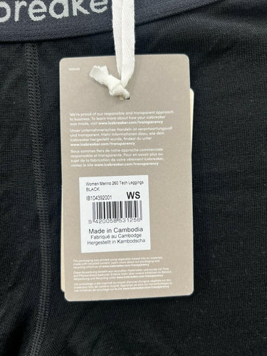 Icebreaker Merino 260 Tech Leggings Black Merino Wool Base Layer Size S