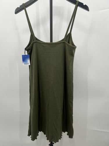 Abound Womens Olive Green Cami Dress Ribbed Lettuce Hem Double Strap NWT M