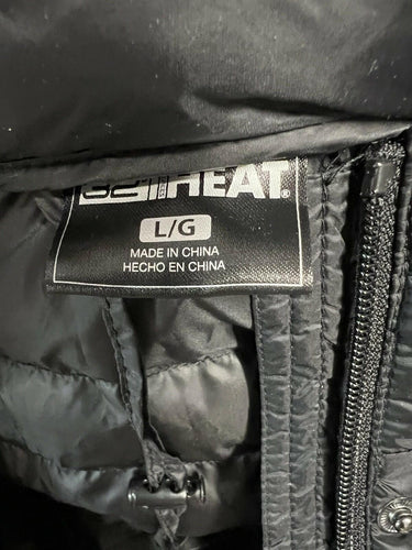 32 Degrees Heat Jacket Womens Black Packable Long Hooded Puffer Lightweight L 32 Degrees