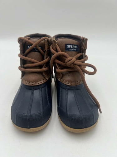 Sperry Since 1935 Toddler Duck Boots Brown Navy Lace Up Waterproof Size 6