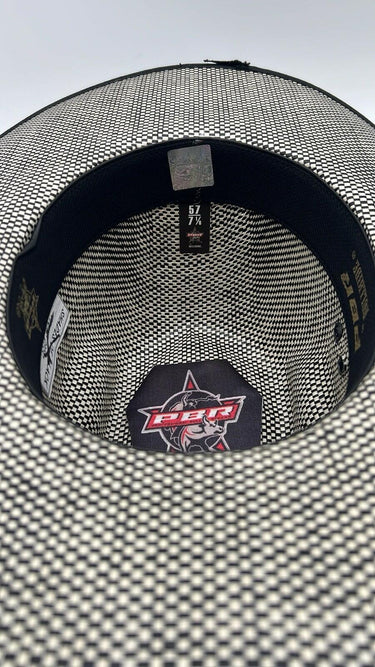 PBR  Bull Riders Black White Checkerboard Straw Cowboy Hat Wide Brim 7 1/8 Pbr