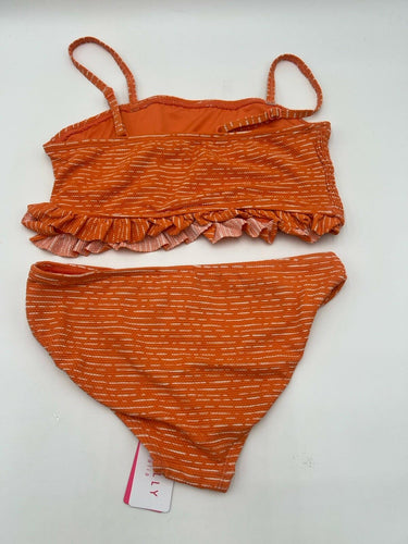 Seafolly  Orange White Stripe Smocked Ruffle Bikini Set NWT - Size 14