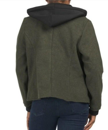 NWOT Bagatelle Women’s Double Breasted Collared Jacket w/Hood Green Size XS