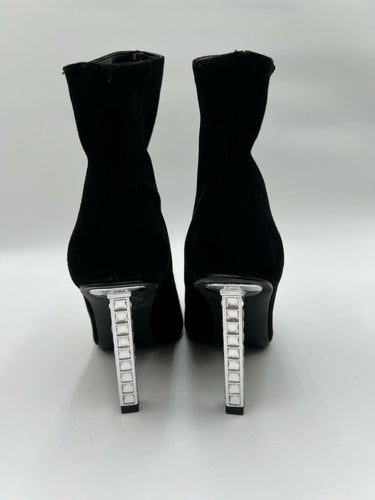 Aqua Black Suede Crystal Heel Ankle Boots Size 8