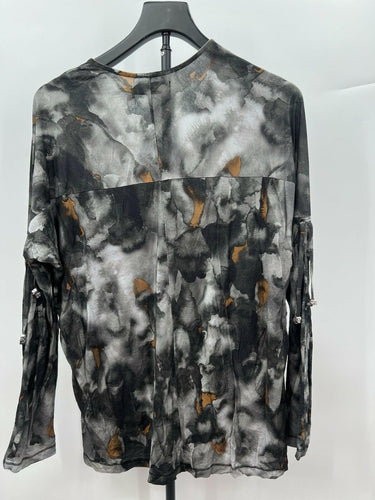 Religion Womens Brindle Khaki Abstract Print V Neck Top Tie Sleeve NWT - Size XS
