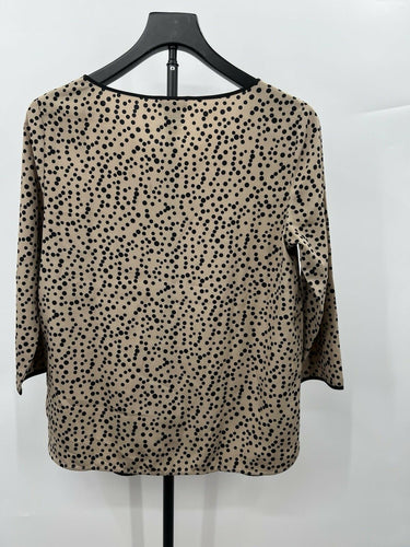 Ann Taylor Blouse Womens  Tan Black Polka Dot 3/4 Sleeve Top Work Office S Ann Taylor