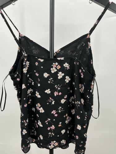 Abound Cami Top Black Pink White Ditsy Floral Spaghetti Strap Tank XS Abound