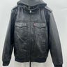 NWD Levis Jacket Mens Faux Leather Bomber Hooded Moto Black Biker Zip L Levi's