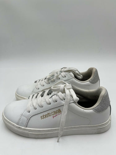 Roberto Cavalli Sport Leather & Silver Glitter Sneakers Size 6