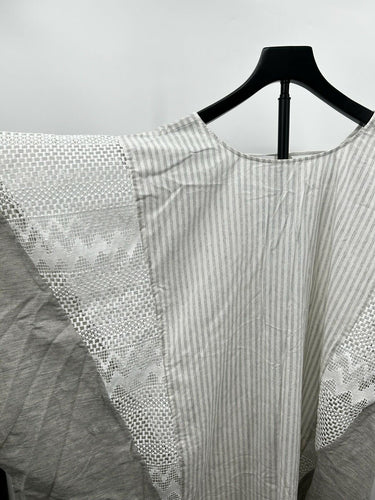 Jonathan Simkhai Woman’s grey/white striped poncho top Crochet Lace Panel Size S Lace