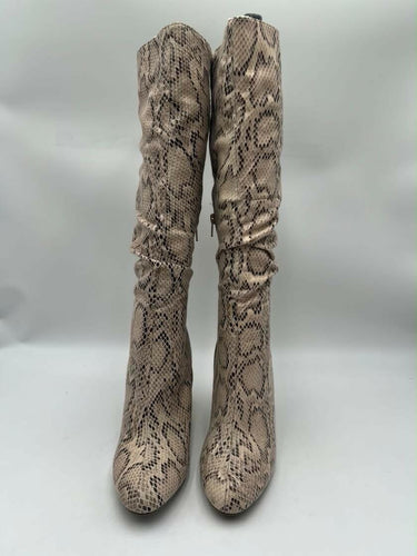 Sugar Stealth Snakeskin Knee High Boots Stiletto Heel Slouch Taupe  7.5 Sugar