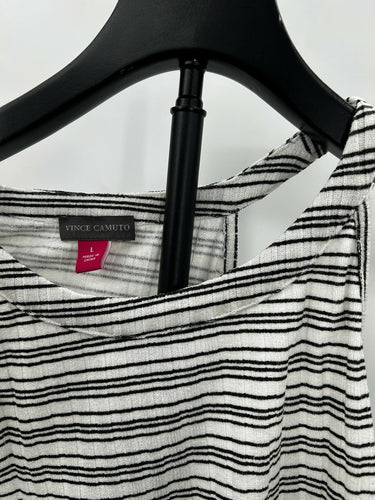 Vince Camuto Woman’s Black/white Stripped Top Rib Knit Size L Vince Camuto