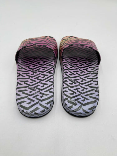 Versace Women's Logo Print Rainbow Multi-Color Pool Slide Flip Flops Shoes 36 Versace