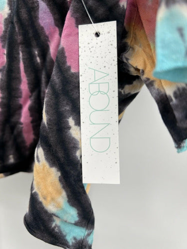Abound Crop Top Tie Dye Spiral Pink Black Teal Yellow Cropped Tee M Abound