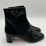 Prada Logo-Plaque Leather Ankle Boots in black Leather Size 36 PRADA