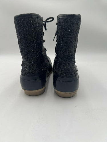Sugar Skipper Black Glitter Duck Lace Up Rain Boots Womens 10 Sugar