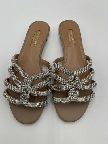 Aquazzura Moondust flat sandals napa leather with crystal-embellished Size 36.5