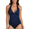 La Blanca Womens Rouched Front Halter Tankini Swimsuit Top Indigo Size 16 La Blanca