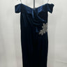 Alex Evenings Velvet Off Shoulder Beaded Gown Formal Navy Blue Maxi SIZE 12 Alex Evenings
