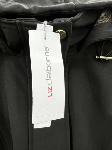 Liz Claiborne Jacket Womens Softshell Hooded Black Trench Gold Snap 1X Liz Claiborne