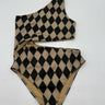 Beach Riot One Piece Swimsuit One Shoulder Argyle Glitter Cutout Size M Beach Riot