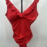 Lauren Ralph Lauren One Piece Swimsuit Red Ruffle V Neck Ruched Wrap 10 Ralph Lauren