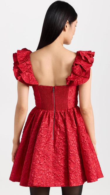 alice + olivia Women's Bina Ruffle Sleeve Mini Dress, Perfect Ruby, Red, 10