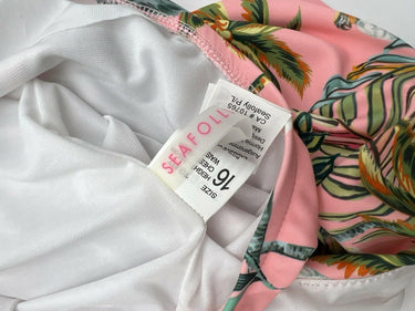 Seafolly Pink Palm Tropical Print One Piece Swimsuit One Shoulder - Size 16