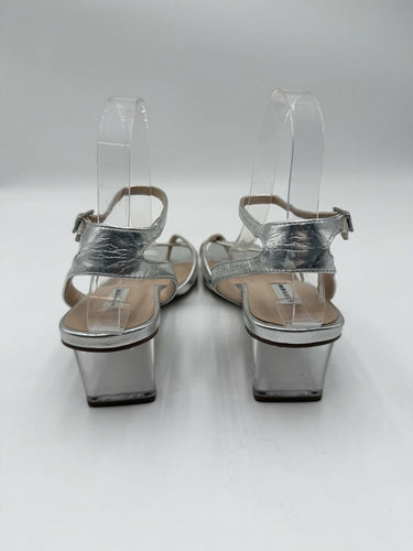 Women’s Saks Fifth Avenue strappy Sliver Leather slingback Heels Size 8M