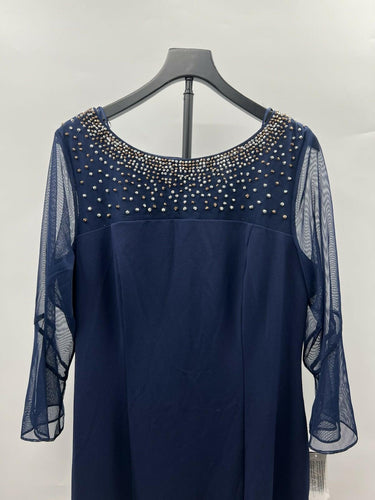 Alex Evenings Navy Beaded Illusion Dress Long Formal Mother Of Bride 16 Alex Evenings