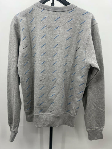 Champion Crewneck Sweatshirt Gray Blue All Over Print Script Logo C Fleece S