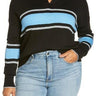 BP. Front Zip Mock Neck Sweater in Black- Blue Uneven Stripe Size 1X BP.
