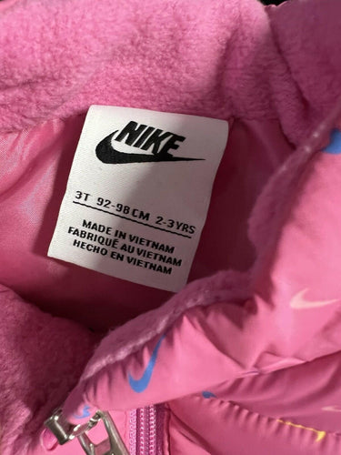 Nike Vest Girls Pink Puffer Swoosh All Over Print Fleece Lined Zip Up 3T