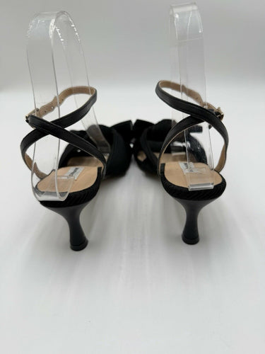 Women’s Saks Fifth Avenue Black pleated bow sandals ankle strap Size 6M