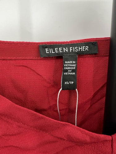 Eileen Fisher Top Red V Neck Long Sleeve Silk Relaxed Blouse XS/TP Eileen Fisher