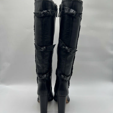 Alexandre Birman Ovis Aries black shearling  knotted leather tall boots 37.5 Alexandre Birman